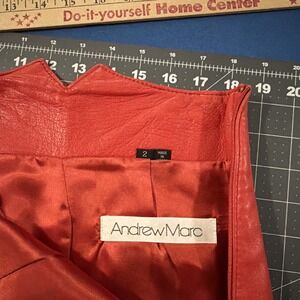 VTG Andrew Marc Leather Mini-Skirt Size 2 Valentine Red Lined Side-Zip - New